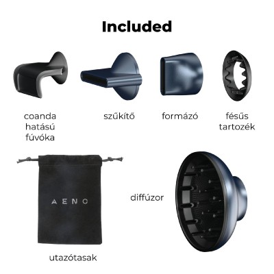 uscător de păr, 1500 W, 5 setări de căldură, ionizator, motor fără perii, afișaj LED, 570 grame