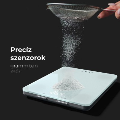 cântare de bucătărie inteligente, capacitate maximă de 8 kg, afișaj LED, conexiune Bluetooth, suprafață din sticlă temperată