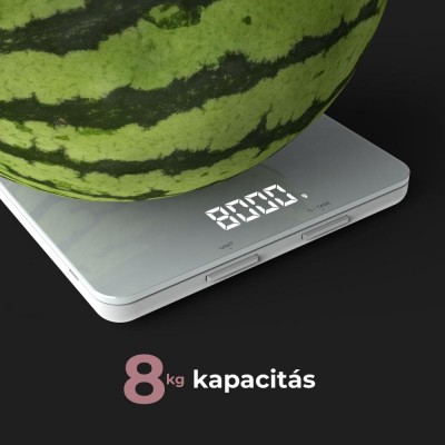 cântare de bucătărie inteligente, capacitate maximă de 8 kg, afișaj LED, conexiune Bluetooth, suprafață din sticlă temperată