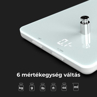 cântare de bucătărie inteligente, capacitate maximă de 8 kg, afișaj LED, conexiune Bluetooth, suprafață din sticlă temperată