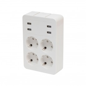 Home NV41USB tálcás USB-s elosztó, 4 földelt aljzat, 4 USB aljzat össz. 1,9A, elforgatható csatlakozódugó, max.3680W