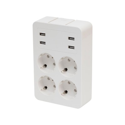 Home NV41USB tálcás USB-s elosztó, 4 földelt aljzat, 4 USB aljzat össz. 1,9A, elforgatható csatlakozódugó, max.3680W