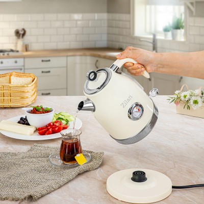 Zilan ZLN1184 retró vízforraló, 2200 W, 1,7 literes, hőmérsékletkijelzés, 360°-ban forgatható állvány, fehér